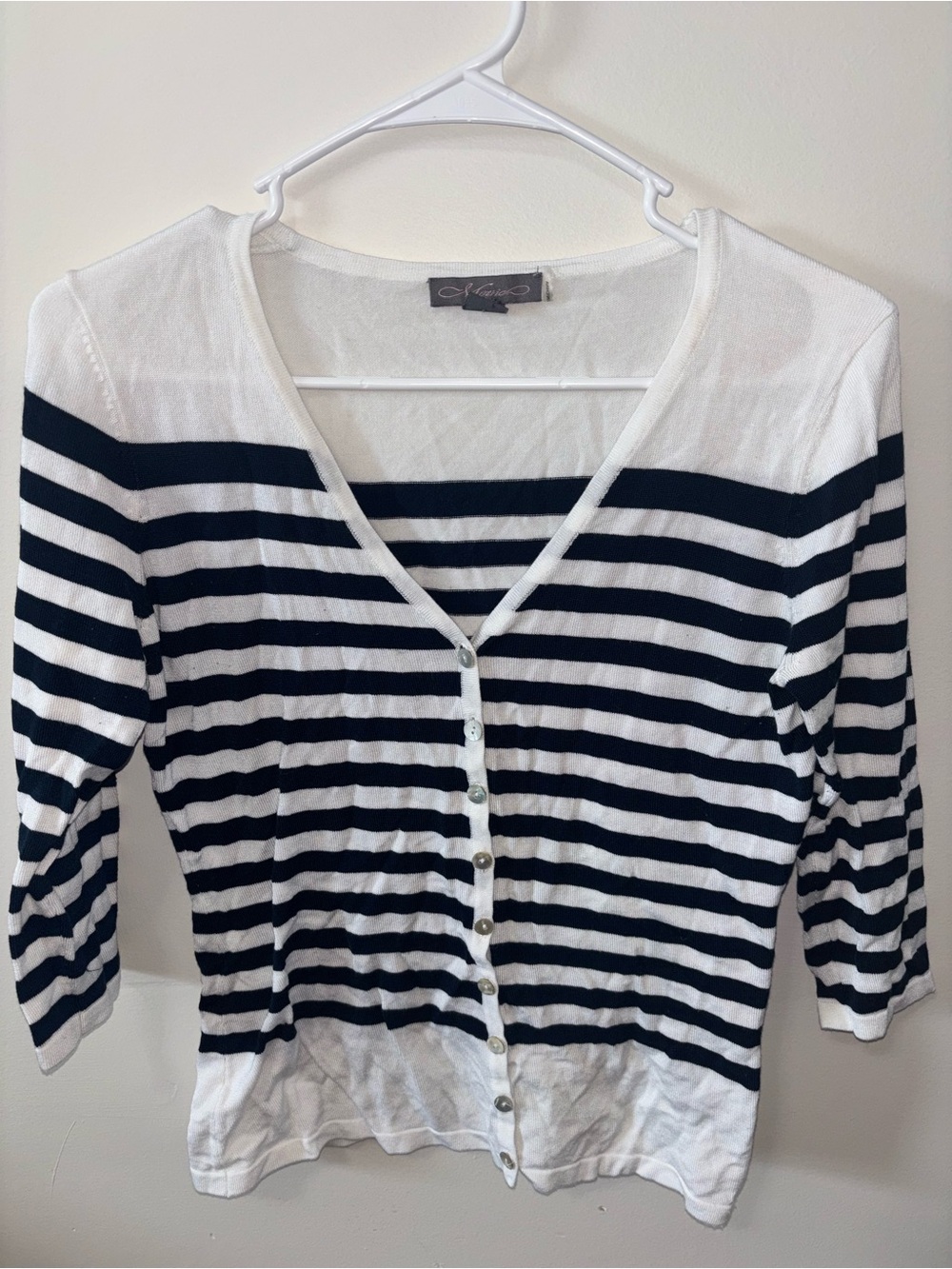 Black and White Striped Button-Down Women’s Top